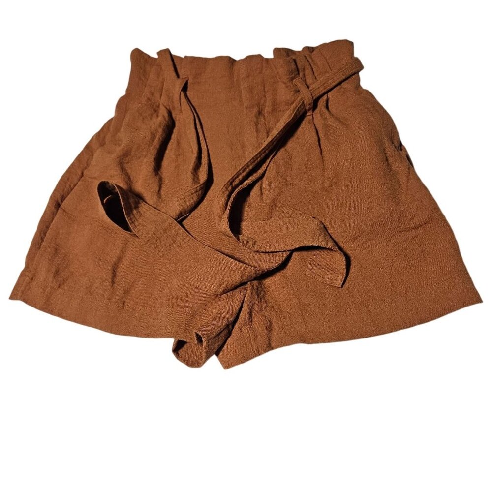 A New Day Rust Paperbag Waist Shorts Womens Size Small Casual Linen Blend Tie